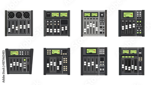 Sound Mixer Control Panels Collection for Audio Production and Music Mixing