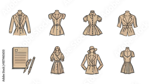 Fashion Design Sketches with Apparel and Accessories