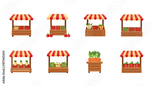 Fresh Produce Stalls with Colorful Fruits and Vegetables at Market