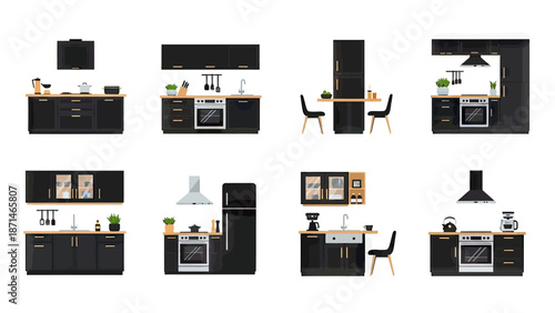 Modern Black Kitchen Designs with Appliances and Cabinets