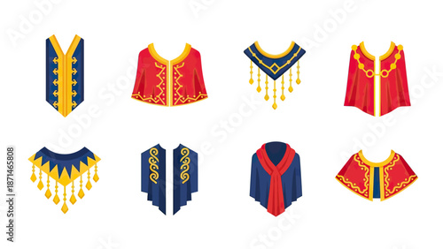 Collection of Ornate Capes and Collars with Decorative Trim