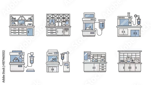 Laboratory Equipment and Science Lab Benches Illustration Set