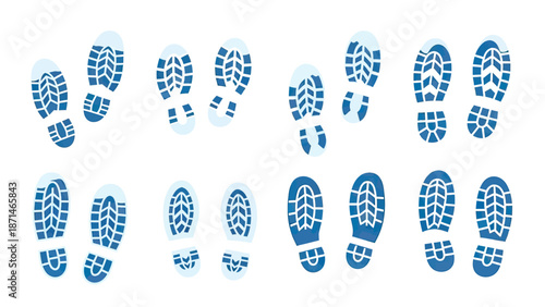 Blue Footprints and Shoe Soles Collection for Walking and Direction