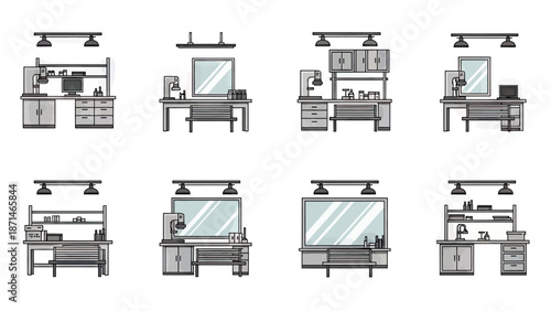 Laboratory Workstations with Equipment and Cabinets