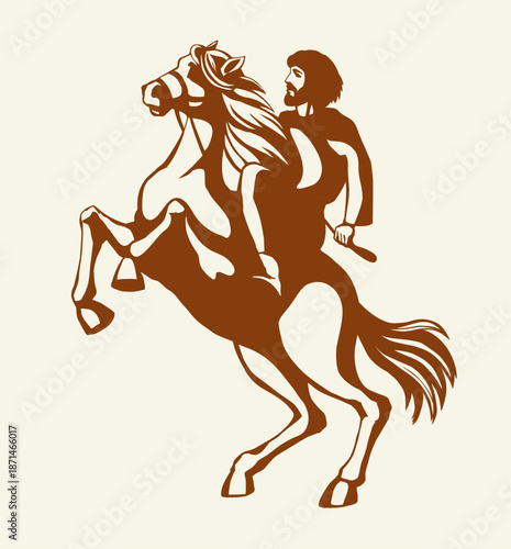 Vector drawing. Man on the horse