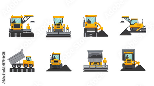 Construction Vehicles and Machinery Set for Roadwork and Earthmoving