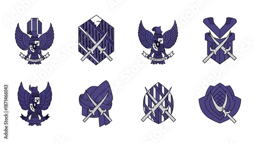 Heraldic Shield and Eagle Emblems with Crossed Swords Graphics