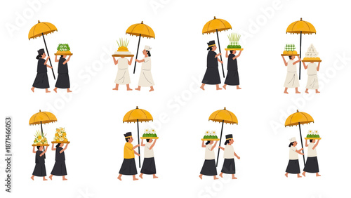 People Carrying Offerings Under Umbrellas