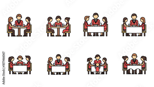 People Dining Together at Tables in Various Seating Arrangements