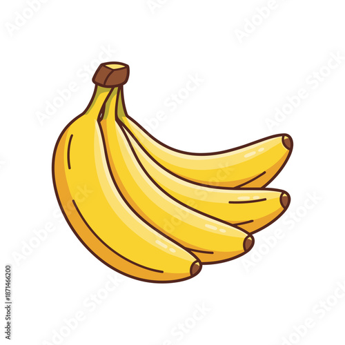 A cluster of ripe bananas with a smooth yellow peel, set against a plain white background