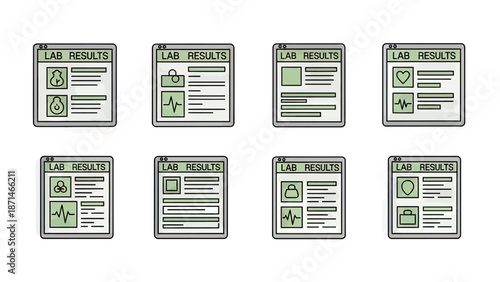 Medical Lab Report Icons Set for Health Analysis and Diagnostics