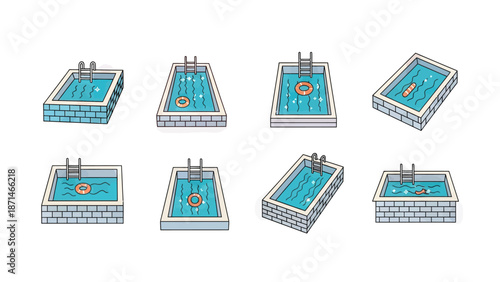 Set of Rectangular Swimming Pools with Latticed Brick Borders
