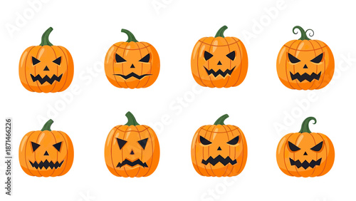 Collection of Spooky Halloween Jack-o'-Lantern Faces with Various Expressions