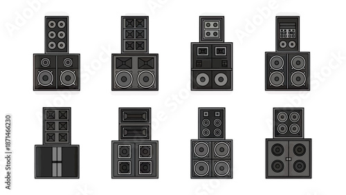 Collection of Eight Different Speaker Cabinet Stacks Vector Art