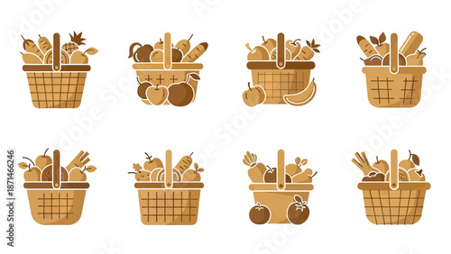 Wicker Baskets Filled with Fresh Fruits and Vegetables Variety