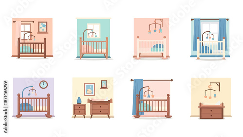 Nursery Room Scenes with Cribs and Furniture, Baby Furniture Collection