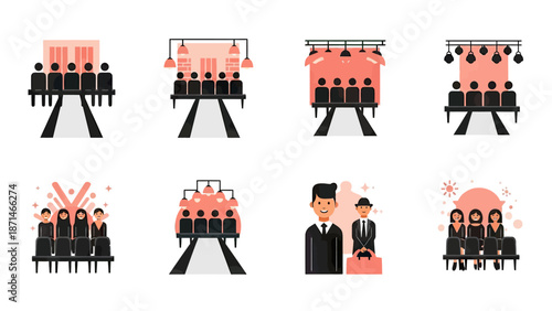 Fashion Show Audience and Runway Icon Set