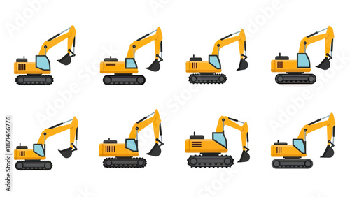 Yellow Excavator Construction Machines Collection