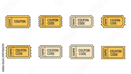Collection of Golden Coupon Tickets with Perforated Edges and Text