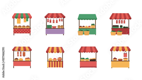 Colorful Market Stalls with Food and Goods Displayed