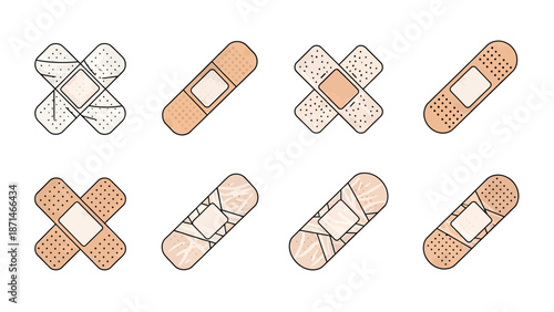 Assorted Adhesive Bandage Icons for Wound Care and First Aid
