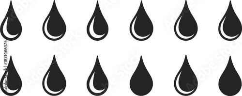 Black water drop icons set minimal liquid droplet symbols collection simple flat vector illustration for ui design infographics branding use