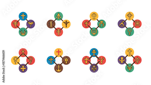 Christian Symbols Set in Colorful Circles