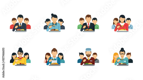 Diverse People Eating Meals Together in Casual and Formal Settings