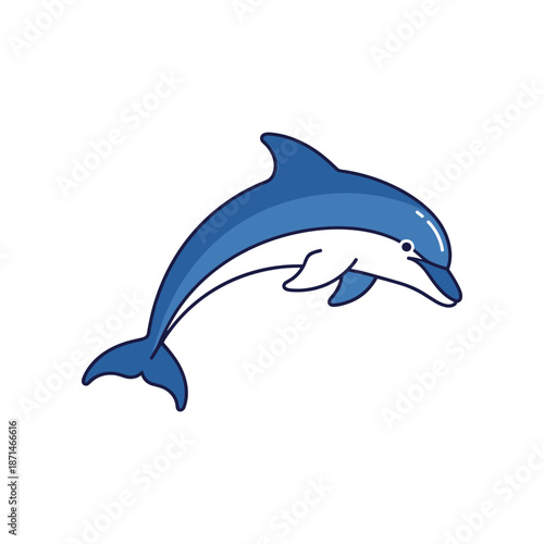 A playful dolphin leaps gracefully above the ocean surface, showcasing its agility and beauty