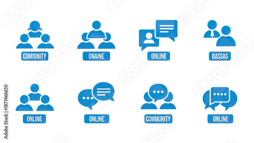 Team collaboration and communication icons with people and speech bubbles