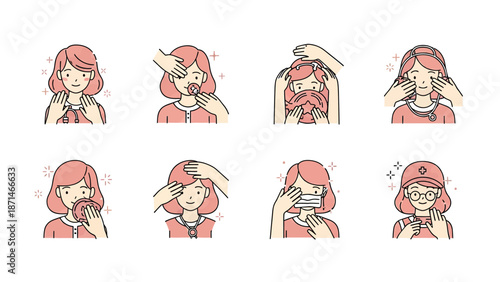Woman Applying Makeup and Personal Care Routine Icons