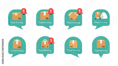 Delivery Notification Icons with Package Boxes and Alerts