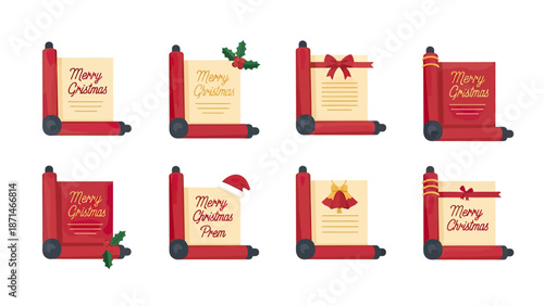 Christmas scrolls with festive greetings and decorations