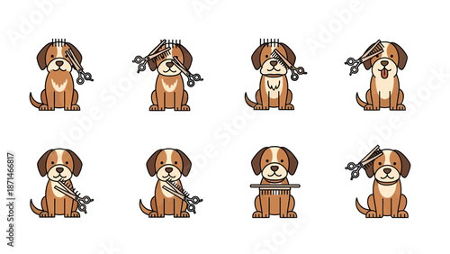 Pixel Art Dogs with Tools and Objects