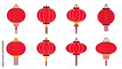 Collection of Red Chinese Lanterns with Golden Details and Tassels