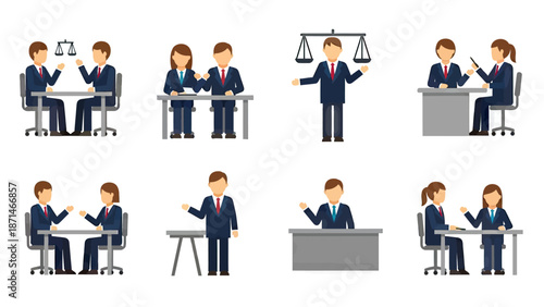 Business Meeting and Legal Consultation Vector Icons Set