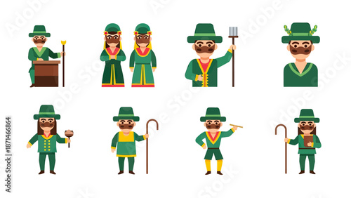 Irish Figures with Traditional Clothing and Agricultural Tools