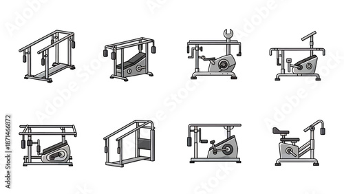 Set of Exercise Machines and Rehabilitation Equipment Icons