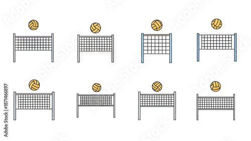 Volleyball Net and Ball Icons Set