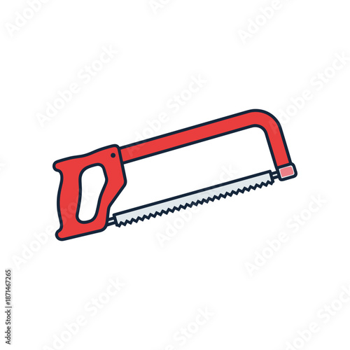 A vibrant red hacksaw resting on a white background, ideal for DIY and home improvement projects