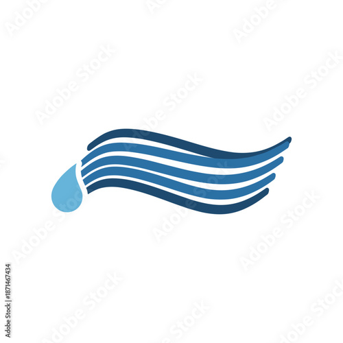 Abstract design featuring flowing lines and a water droplet, symbolizing fluidity and nature