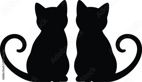 Silhouette of two cats isolated on transparent background