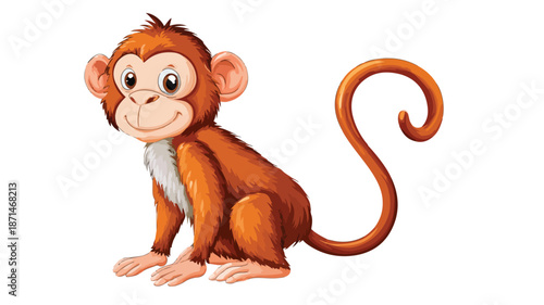 Adorable Monkey Cartoon Illustration on White Background with Outline for Design Projects