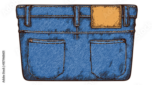 Cartoon Style Denim Patch Pocket Clipart Vector Illustration