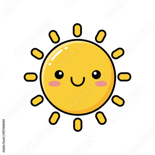 Cheerful cartoon sun with a smiling face and rosy cheeks, brightening up a sunny day