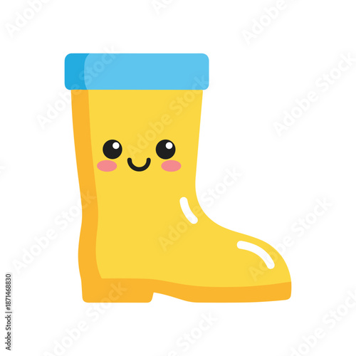 Cheerful yellow rubber boot with a blue cuff, isolated on white background, perfect for kids' fashion