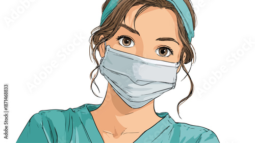 Professional Female Nurse in Surgery Mask Cartoon Vector Illustration