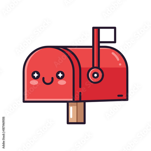 Colorful cartoon mailbox with a cheerful face, set against a simple white background, ideal for children's illustrations