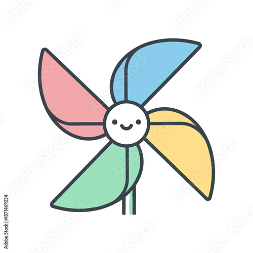 Colorful pinwheel spinning joyfully in a sunny park, with children playing in the background