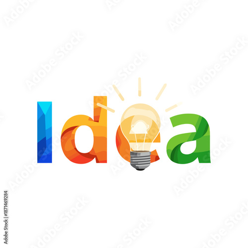 Colorful representation of the word 'Idea' with a light bulb symbolizing creativity and innovation